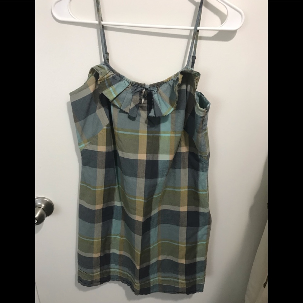 LOFT plaid cotton draw string mini dress size 2P